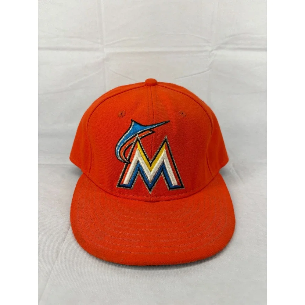 Miami Marlins New Era  59FIFTY Fitted Baseball Hat Mens Orange 7 1/4 NWOT